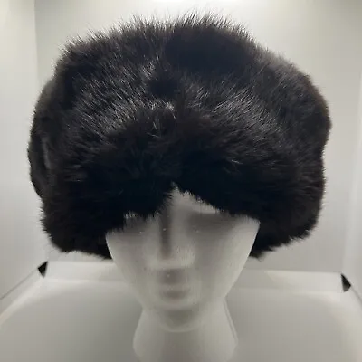 Vtg Authentic RUSSIAN Mink Ushanka TRAPPER HAT Ear Flaps WINTER - RARE! Size 3? • $175