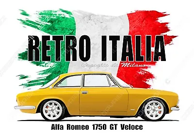 ALFA ROMEO 1750GT VELOCE  T-shirt.  RETRO ITALIA. CLASSIC CAR. • £15
