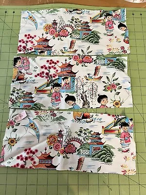 OOP Michael Miller Chinese Kids Fabric  Squares Pieces~3 Pc~Crafting Quilting • $15.25