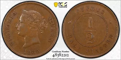 Cyprus 1/2 Piastre 1885 Coin Queen Victoria Pcgs Au58 • $700