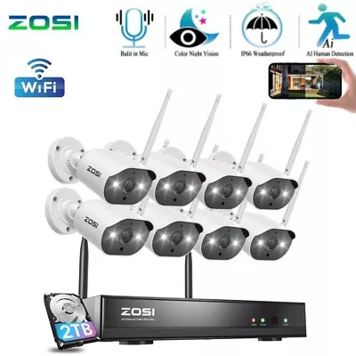 ZOSI 8CH NVR 3MP Wireless Security Camera System WiFi Outdoor IP 2 Way Audio • $279.99