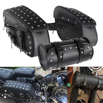 Motorcycle Leather Pouch Panniers Black Side Saddle Bag Saddlebags Bags Tool Bag • $139.99