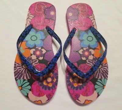 Vera Bradley Flip Flop Blue With Pink Flowers 5-6 • $18.99