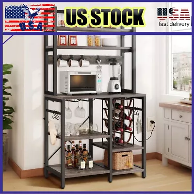 5 Tier Kitchen Bakers Rack Microwave Stand W/ Power Outlet ＆ Wine Rack Dining • $125.99