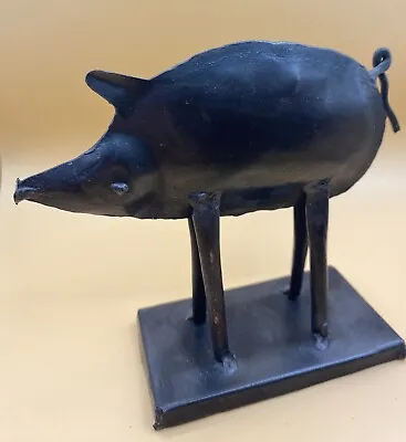 Vintage Black Metal Hand-Crafted Pig Sculpture Folk Art 5.25x6” • $21