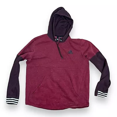 Adidas Pullover Hoodie Maroon Long Sleeve Zebra Stripe Cuff Mens Large Skate • $14.97