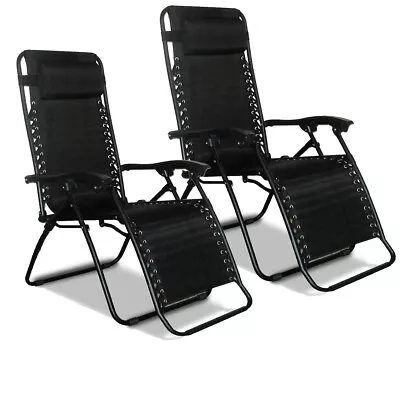 2x Zero Gravity Chair Grey Reclining Outdoor Garden Sun Lounger • £59.85