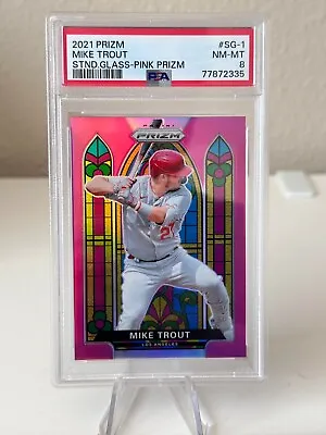 PSA 8 (POP 2) 2021 Panini Prizm Stained Glass Prizms Pink #1 Mike Trout • $45