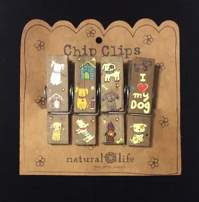 Natural Life Chip Clips 4 Wooden Clothes Pins Decorated With Dog Artwork • $15