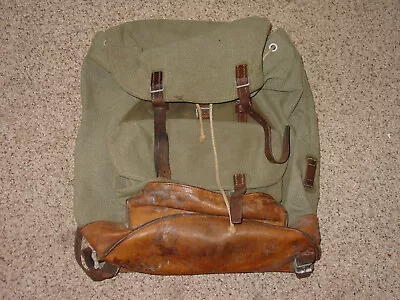 Vtg Swiss Army Military Backpack Rucksack Salt And Pepper Canvas & Leather • $500