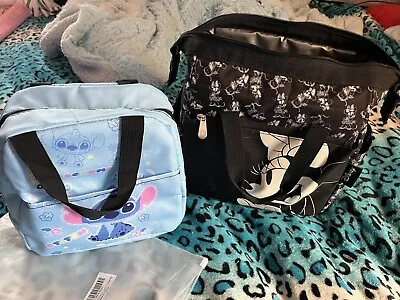 Lot Of 2 Lunch Bags Disney Minnie Mouse Black & White Cooler Bag And Stitch Bag • $20