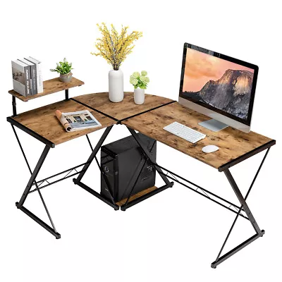 L Shaped Desk Industrial Reversible Corner Computer Desk W/ Shelf And CPU Stand • $69.99