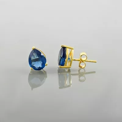 Natural Blue Sapphire Prog Set Gemstone Stud 18k Gold Plated 925 Silver Earrings • $25.48