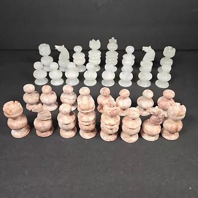 Elegant Marble Pink & White Chess Pieces 32 Full Set Pieces Only No Board  • $49.99