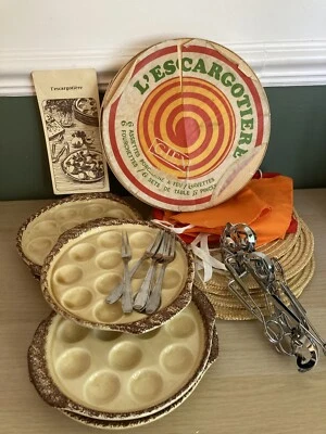 £65 • Buy Vintage French Set Snail Serving Dishes Plates Forks Etc Porcelaine Gien