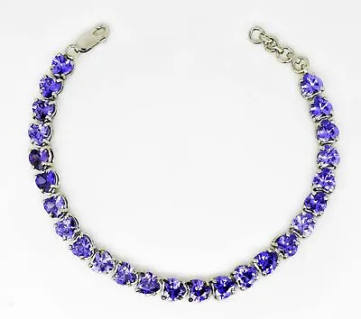6 MM Treated Purple Tanzanite Heart Shape 925 Sterling Silver Bracelet 8 Inch • $55.99