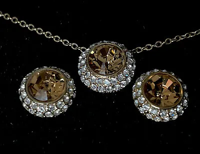 Vintage Jewelry 3pc Parure Set Crystal Opaline Rope Necklace Pendant & Earrings • $41.89