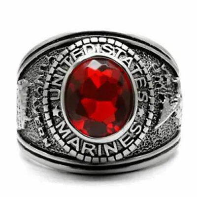 United States Marine Military January Garnet 316 Stainless Steel Men Ring 7-14 • $29.99