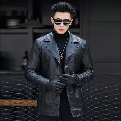 Genuine Leather Jacket Mens All-in-one Short Detachable Fox Fur Collar Sheepskin • $157.99