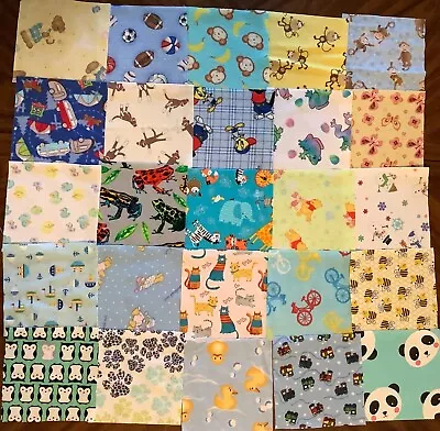 25 6 1/2 Inch Flannel Cotton I Spy Quilt Squares Baby Childrens Prints • $15