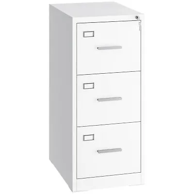 3 Drawer Lockable Filing Cabinet Metal File Storage Organizer W/Key Home Office • £119.99