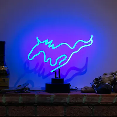 Neon Sign GALLOPING HORSE Table Lamp Shelf Light Sculpture Real Handmade Glass • £39.99