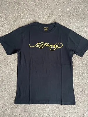 Men's Black / Yellow / Gold Ed Hardy Logo Print T-Shirt Size Large 100% Cotton • £21.99