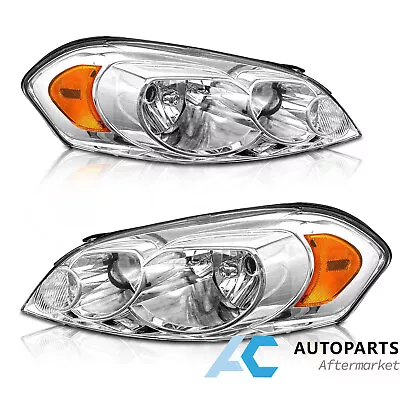 For 06-13 Chevy Impala 06 07 Monte Carlo Headlights Headlamp Pair Chrome Amber • $66.99