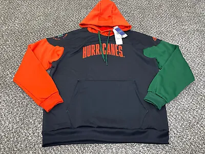 Miami Hurricanes NCAA Adidas Mens Large Black Orange Green Hoodie Pullover $80 • $42.49