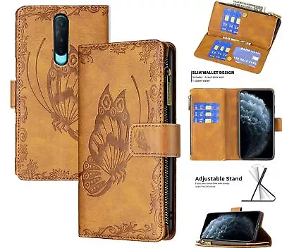 Oppo R17 Pro Suede Wallet Butterfly Emobssed 9 Card Zip Pocket • $13.50