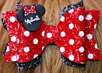 Red And Black Polka Dot Minnie Mouse Hairbow BOUTIQUE HANDMADE STACKED  • $3.39