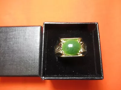 10K Yellow Gold Nephrite Spinach Jade Cabochon Men’s Funky Retro Ring! Size10.5 • £269.27