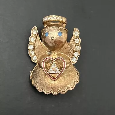 Vtg Loyal Order Of Moose Brooch Pin Angel Gold Rhinestone Faith Hope Charity FHC • $17.99