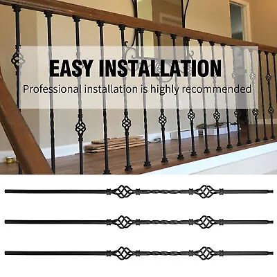 1/2 Iron Balusters Double Basket Metal Spiral Spindles 44in Stair Parts Black • $85.18