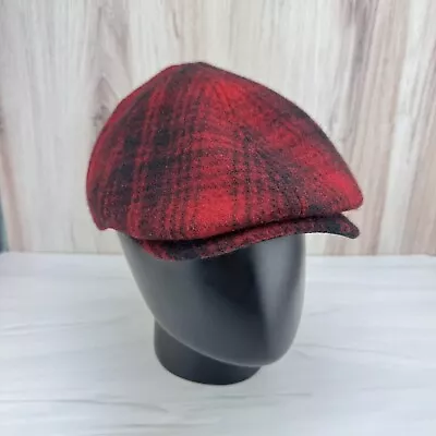 Vintage Woolrich Buffalo Plaid Wool Newsboy Cabbie Grand Prix Cap Hat XL • $29.95