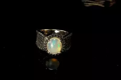 Vintage Mexican Cabochon Fire Yellow Opal Onyx 925 Sterling Ring  Mr • $89