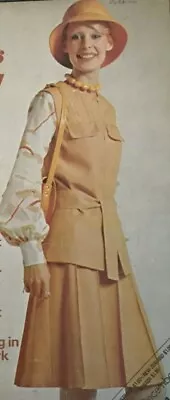 1970s Womens Safari Suit Pleated Skirt Sewing Pattern Golden Hands Uncut  • $10