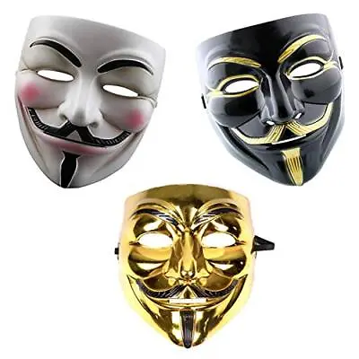 $10.44 • Buy Anonymous V For Vendetta 3 Pc Mask Set Gold, White & Black
