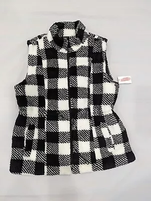 Jason Maxwell Women's Plush Black/White Buffalo Plaid Vest Cinch Waist LARGE (L) • $31.99