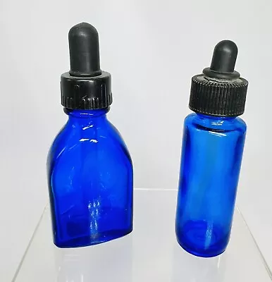 2 Vintage Cobalt Blue Glass Medical Eye Dropper Bottles Empty Signed  M  • $19.50