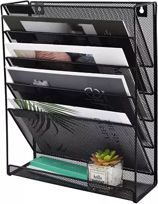 £13.74 • Buy Wall File Holder Organiser Mesh Wall Mounted Magazine Paper Storage Rack, 6 Tier