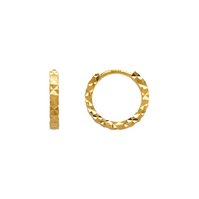 14K Real Yellow White Gold Huggie Hoop Earrings Diamond Cut Round 12mm Men Women • $120.16