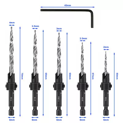 5 Pcs Tapered Drill Countersink Bit Screw Set Wood Pilot Hole Tools Fast Ship • $14.26