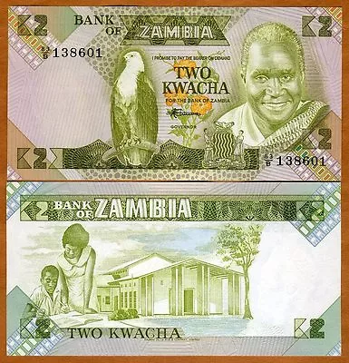 Zambia 2 Kwacha ND (1980-1988) P-24 (24c) Sign. 7 UNC • $0.99