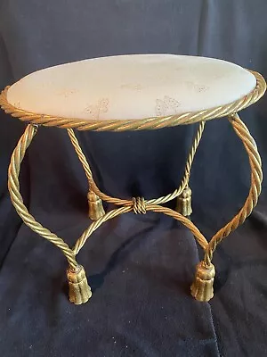 Vintage Hollywood Regency Vanity Stool Chair Gold Gilt Rope Style 70s Excellent • $295