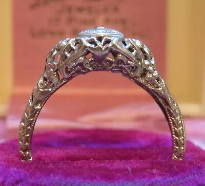 14k Antique Filigree European Natural Diamond Solitaire Engagement Art Deco Ring • $199
