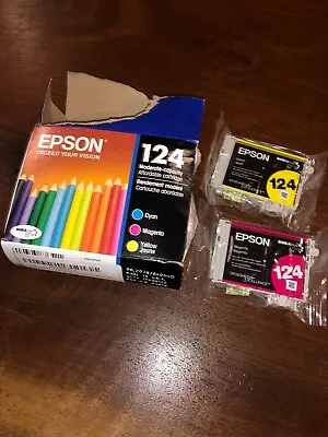 Genuine Epson 124 Color Combo Set Yellow Magenta Ink Cartridges T124520 No Cyan • $11