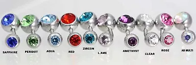 £3.90 • Buy Gem Belly Bars, Solid Titanium  Crystal Gem On Both Ends, 1.6mm(14g)