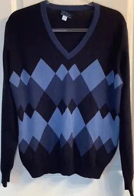 Vintage McGeorge Cashmere Argyle Sweater Scotland Size Large Blue • $39.98