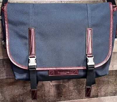 Timbuk2 VIP Classic Messenger Bag Navy Blue Canvas & Maroon Leather Trimmed Bag • $89
